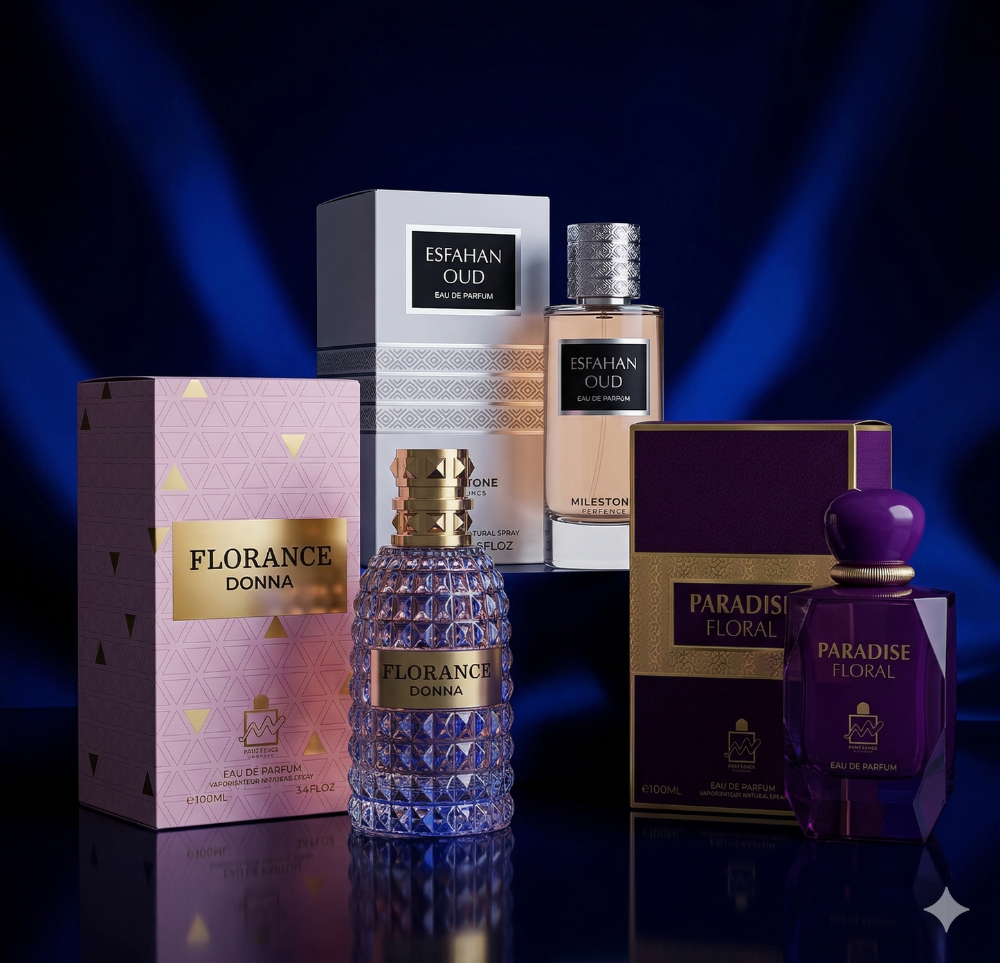 Hidden Gems Set – 3 Fragrances -Florance Donna, Esfahan oud and paradise floral 3.4floz/100ml each