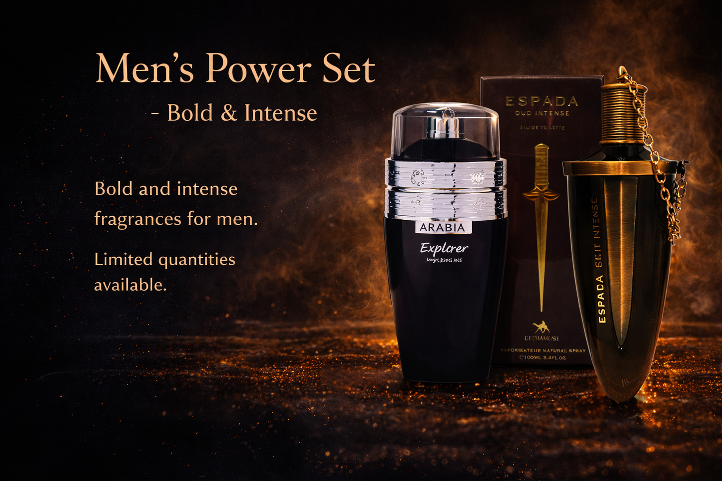 Men’s Power Set – Bold & Intense -Espada oud intense and arabia explorer 100ml/3.4floz each